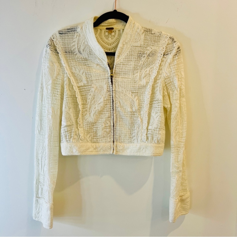 Free People Ivory Textured Bomber Jacket